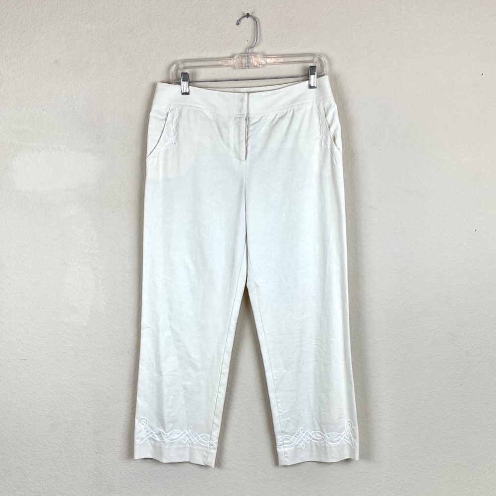 Lillie Rubin Pants Linen Embroidered Cropped